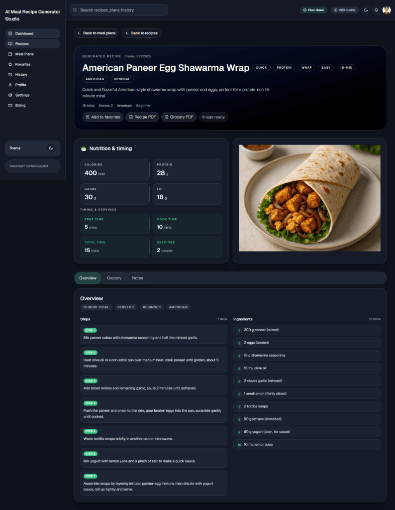 AI Recipe Generation